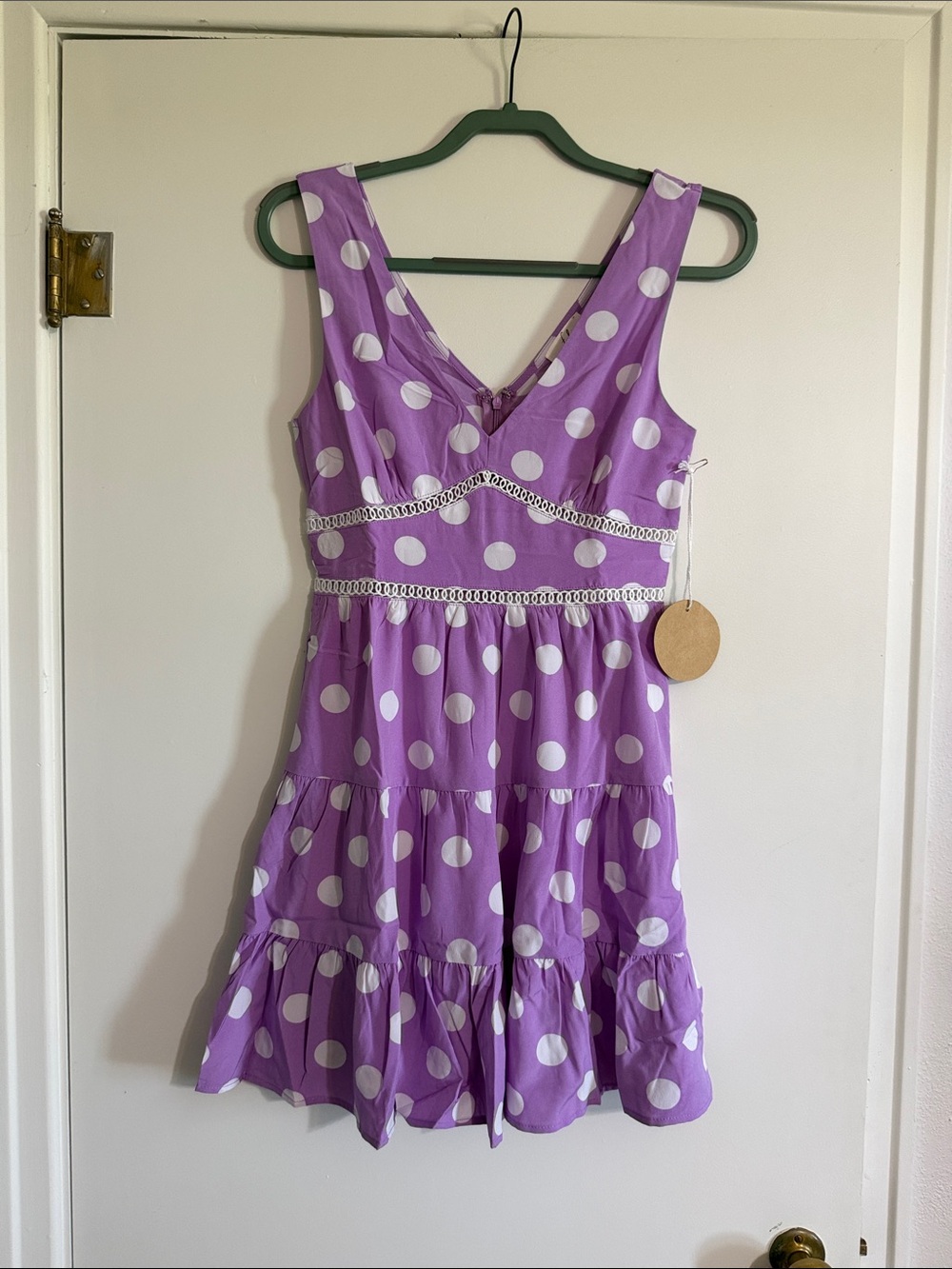 Purple Polka Dot Tiered V-Neck Casual Dress